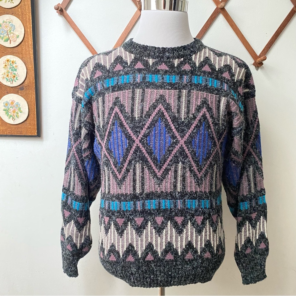 Vintage 1980s Geometric Knit Sweater Small